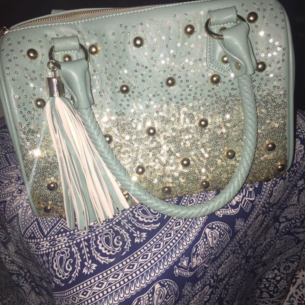 Teal Gold Glitter Large handbag